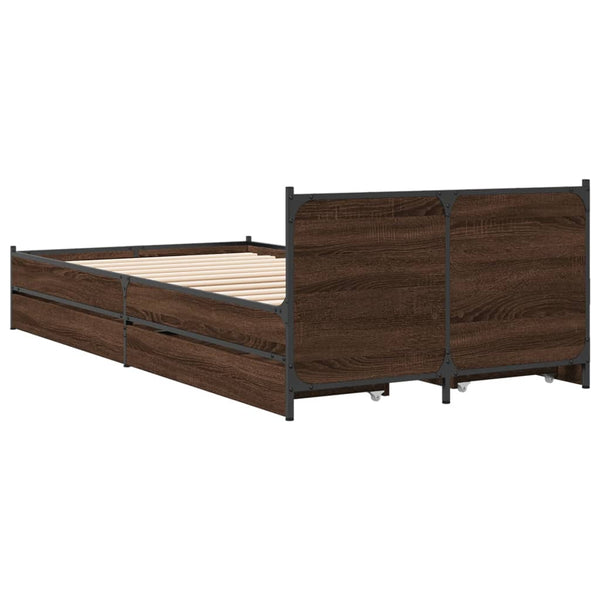 Sängynrunko laatikoilla ruskea tammi 75x190 cm tekninen puu