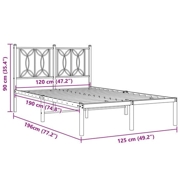 Metallinen sängynrunko päädyllä musta 120x190 cm
