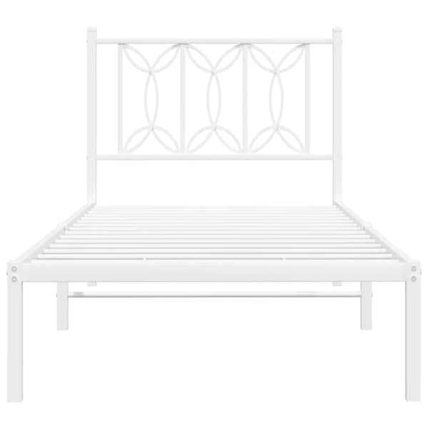 Metallinen sängynrunko päädyllä valkoinen 90x190 cm