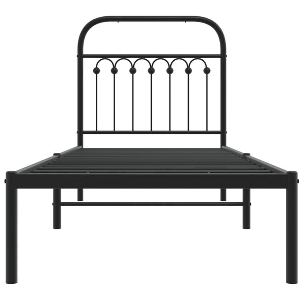 Metallinen sängynrunko päädyllä musta 75x190 cm