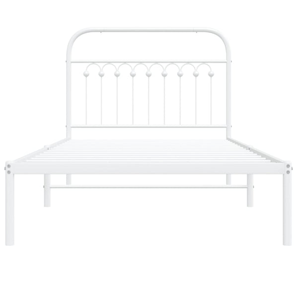 Metallinen sängynrunko päädyllä valkoinen 100x190 cm