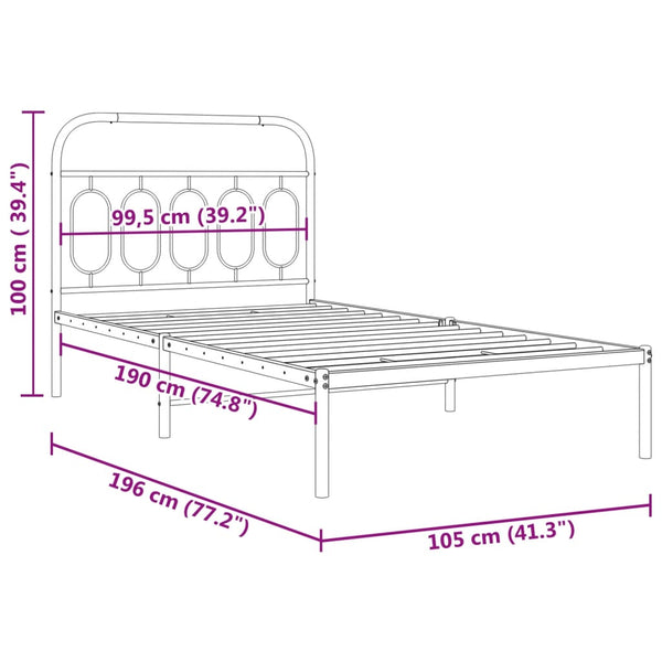 Metallinen sängynrunko päädyllä musta 100x190 cm