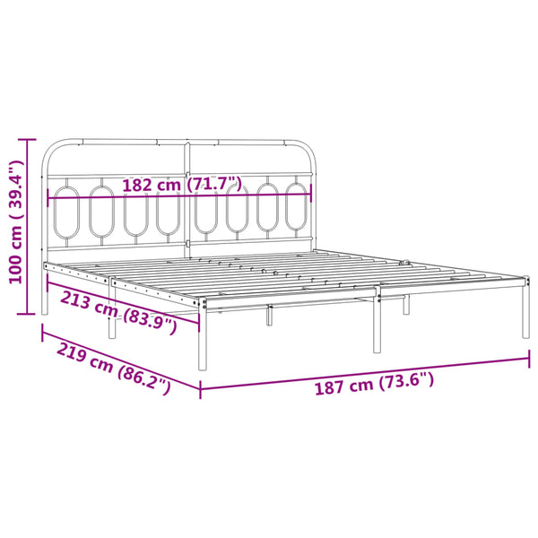 Metallinen sängynrunko päädyllä musta 183x213 cm