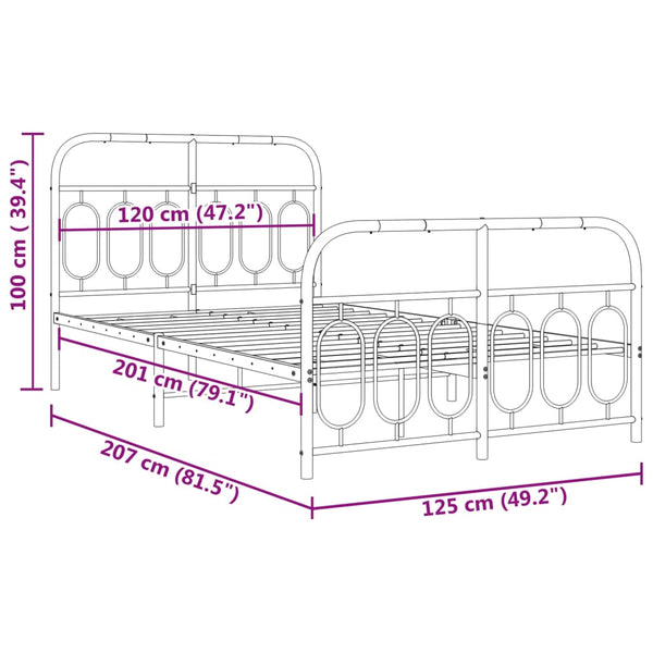 Metallinen sängynrunko päädyillä musta 120x200 cm