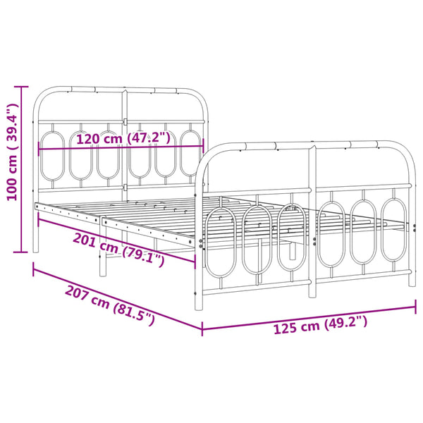 Metallinen sängynrunko päädyillä valkoinen 120x200 cm