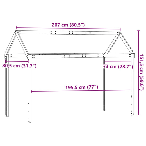 Lastensängyn katos 207x80,5x151,5 cm täysi mänty