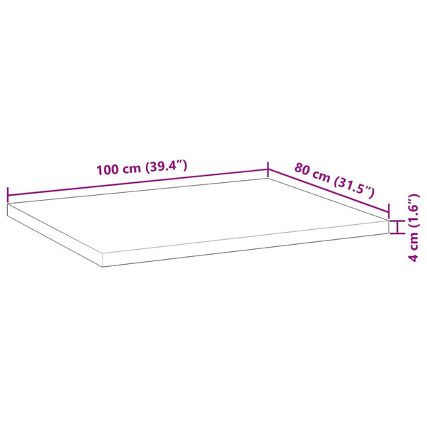 Pöytälevy suorakaide 100x80x4 cm täysi akasiapuu