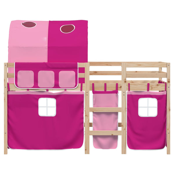 Pinkki lasten parvisänky tunnelilla Lonzo 80x200cm (mänty)