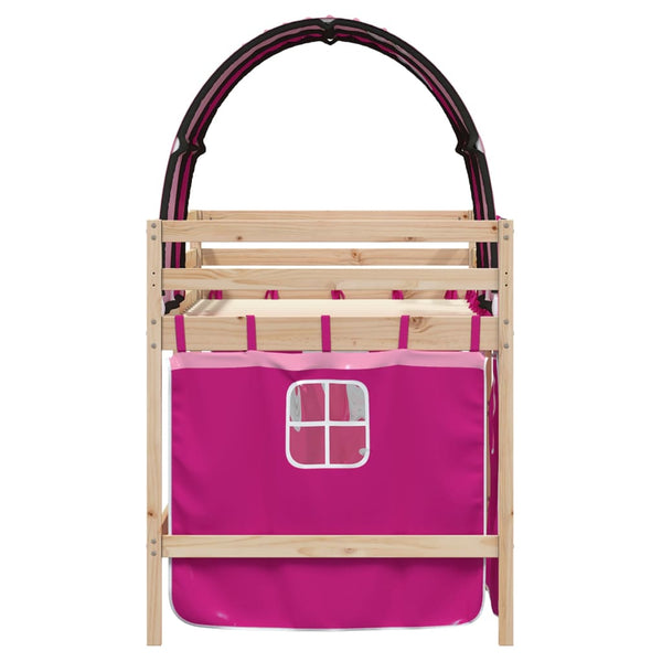 Pinkki lasten parvisänky tunnelilla Lonzo 80x200cm (mänty)
