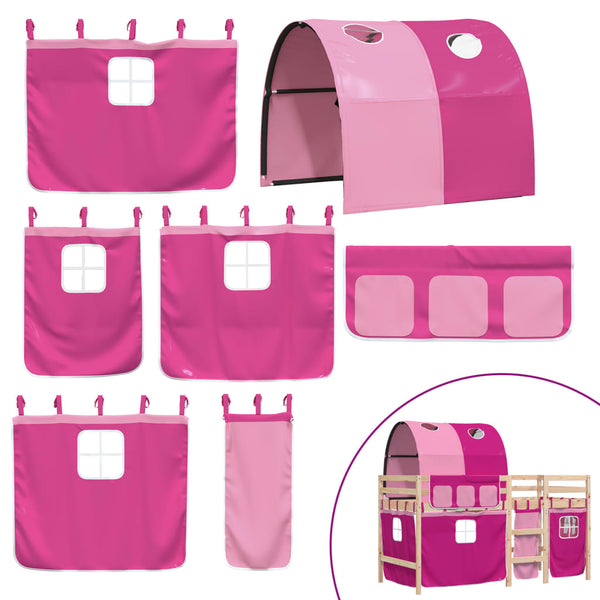 Pinkki lasten parvisänky tunnelilla Lonzo 80x200cm (mänty)