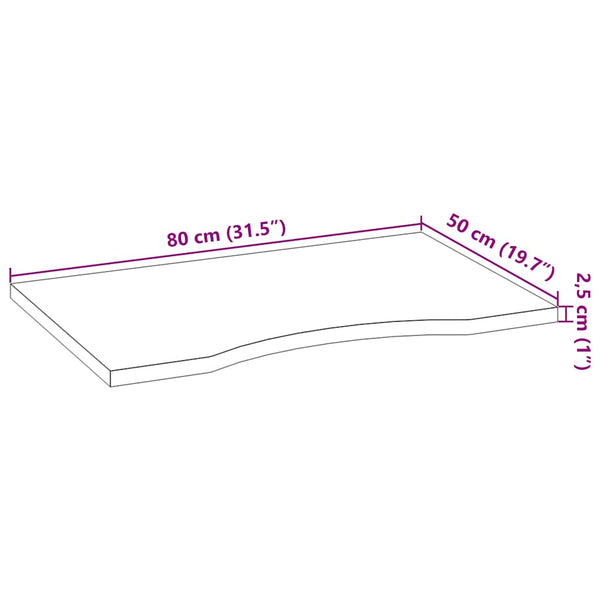 Käsittelemätön pöytätaso 80x50x2,5 cm tammi suorakulmainen