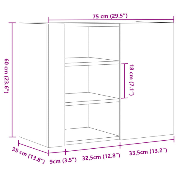 Seinäkaappi betoninharmaa 75x35x60 cm tekninen puu