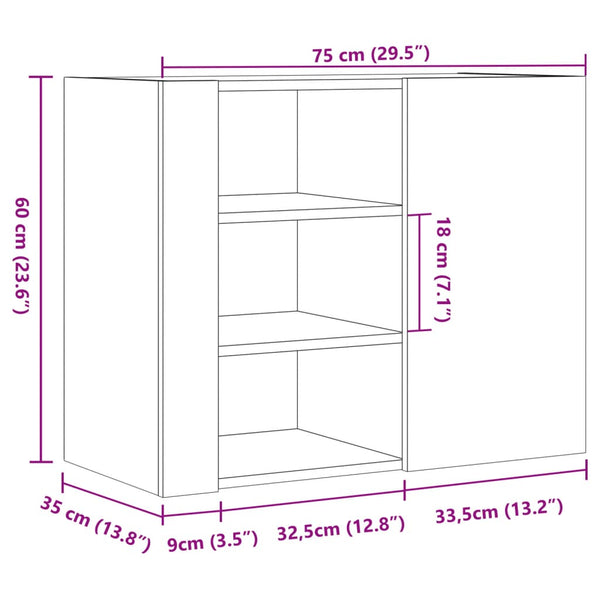 Seinäkaappi savutammi 75x35x60 cm tekninen puu