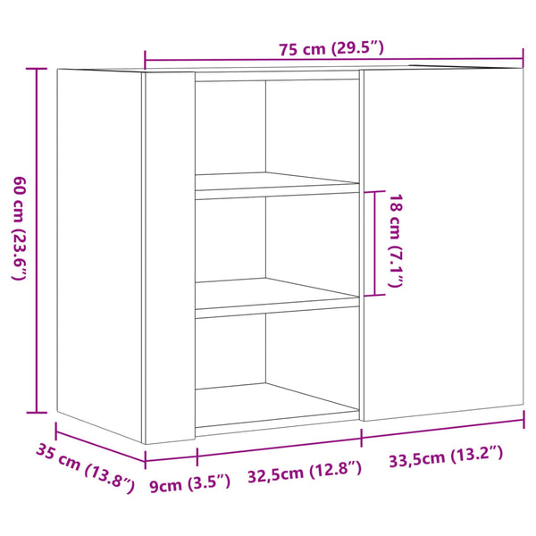 Seinäkaappi ruskea tammi 75x35x60 cm tekninen puu