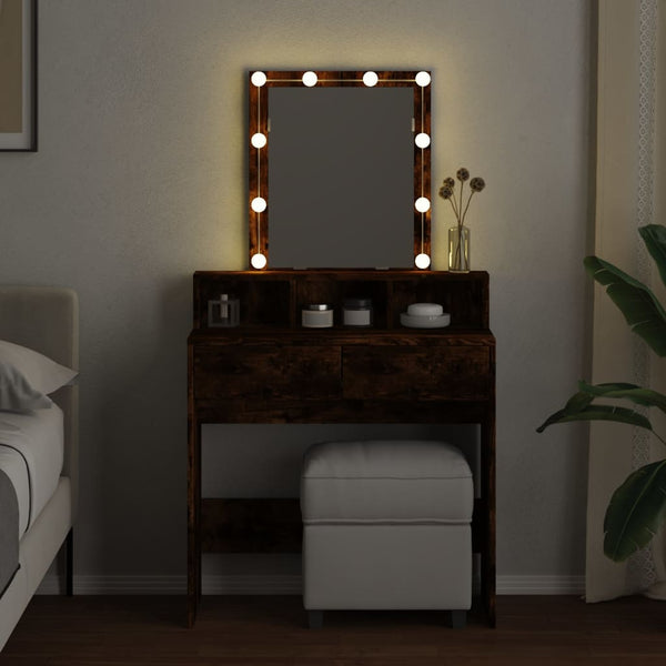Peilipöytä LED-valoilla savutammi 80x41x144,5 cm
