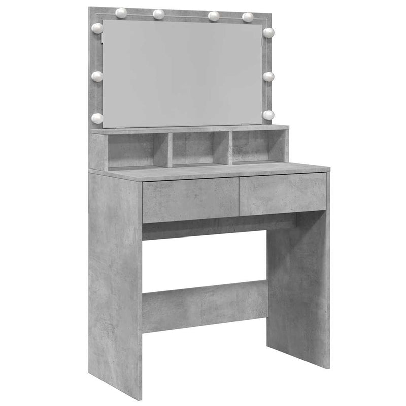 Betoninharmaa peilipöytä led-valoilla Odotie 80x41x134,5cm
