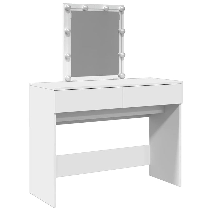 Valkoinen peilipöytä led-valoilla Saligni 100x40x130cm