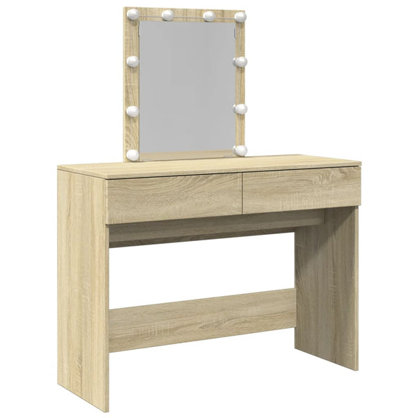 Peilipöytä LED-valoilla Sonoma-tammi 100x40x130 cm