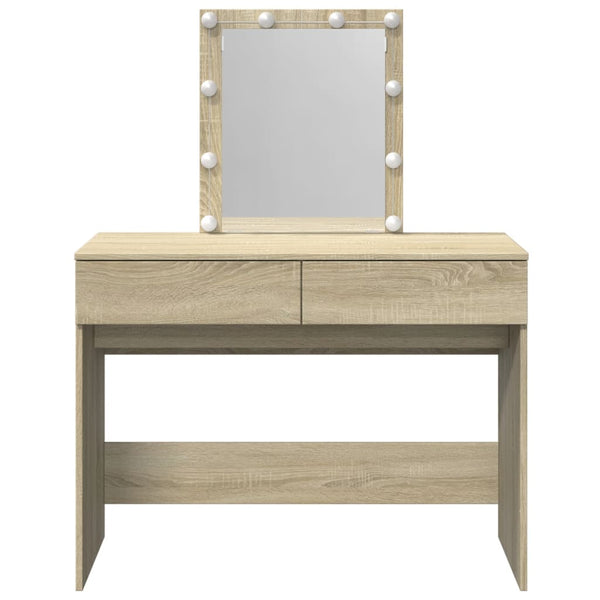Peilipöytä LED-valoilla Sonoma-tammi 100x40x130 cm