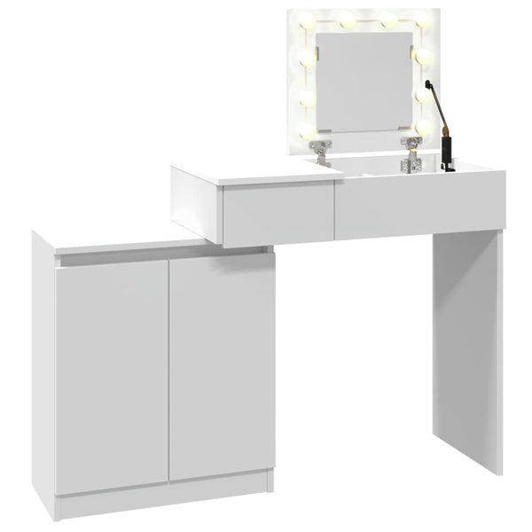 Peilipöytä LED-valoilla valkoinen 115x37x110,5 cm