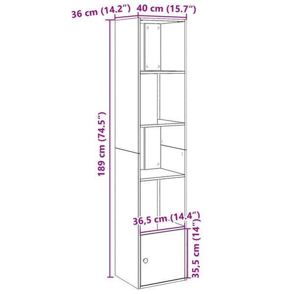 Kirjahylly harmaa Sonoma 40x36x189 cm tekninen puu