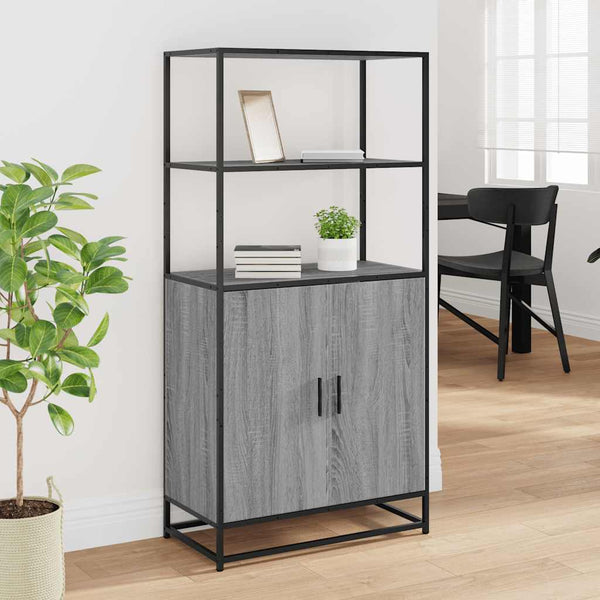 Harmaa highboard Jep 68x35x139cm (suunniteltu puu ja metalli)