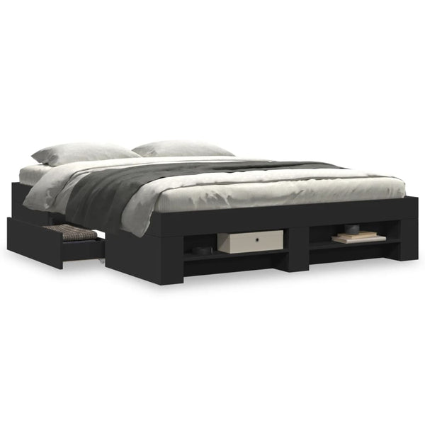 Sängynrunko musta 150x200 cm tekninen puu