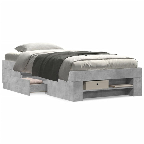 Sängynrunko betoninharmaa 90x200 cm tekninen puu