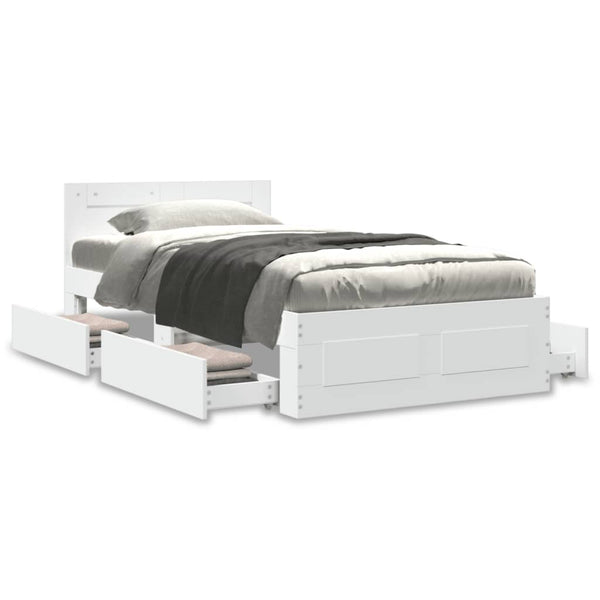 Sängynrunko päädyllä valkoinen 90x200 cm tekninen puu