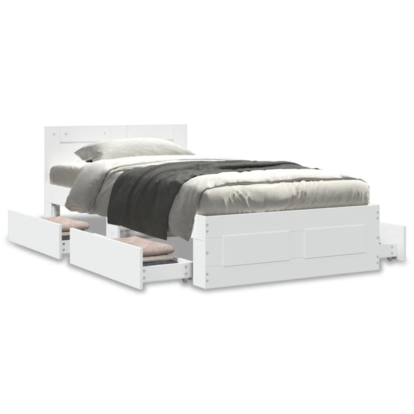 Sängynrunko päädyllä valkoinen 75x190 cm tekninen puu