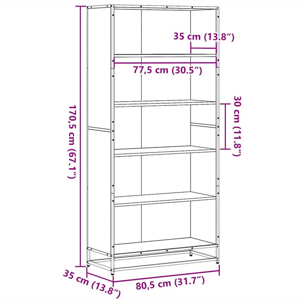 Kirjahylly savutammi 80,5x35x170,5 cm tekninen puu