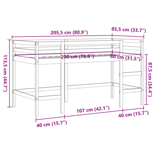 Lasten parvisänky tikkailla vahanruskea 80x200 cm täysi mänty
