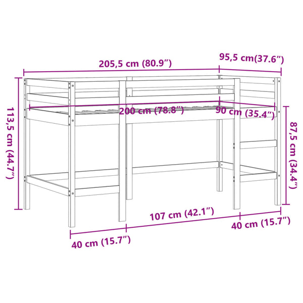 Lasten parvisänky tikkailla vahanruskea 90x200 cm täysi mänty