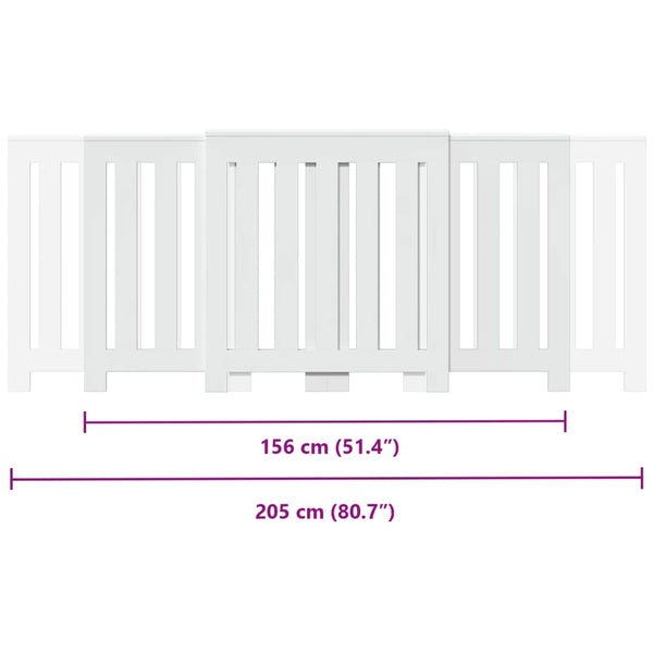 Lämpöpatterin suoja valkoinen 205x21,5x83,5 cm tekninen puu