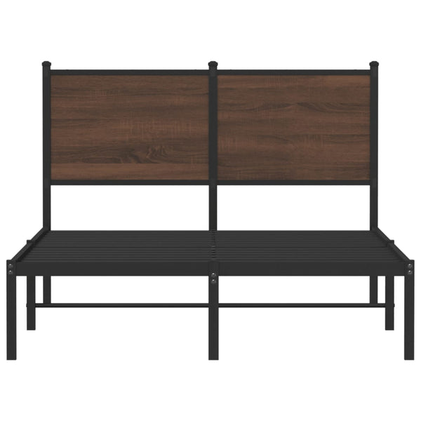 Metallinen sängynrunko päädyllä ruskea tammi 120x190 cm