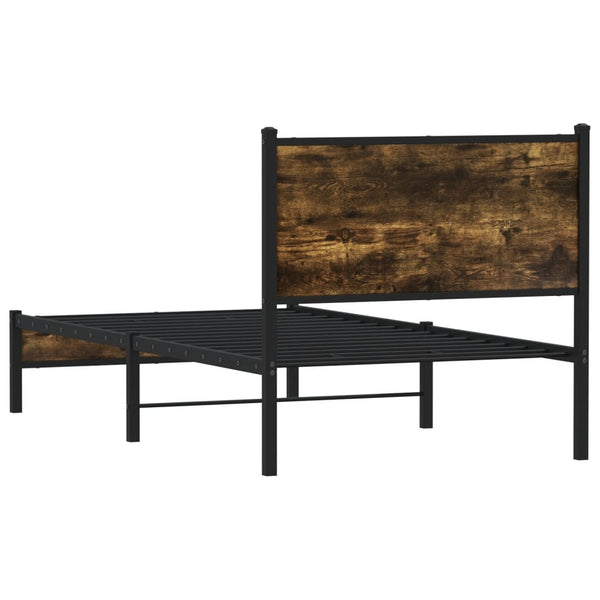 Metallinen sängynrunko päädyllä savutammi 90x200 cm