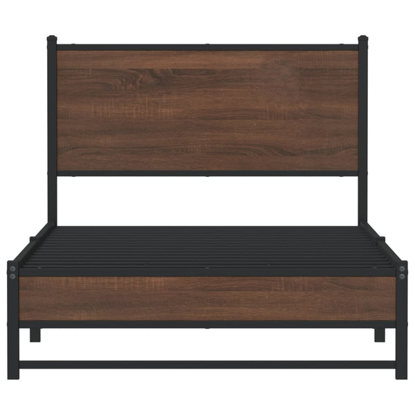 Metallinen sängynrunko päädyllä ruskea tammi 100x200 cm