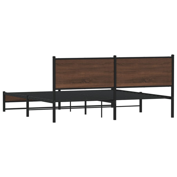 Metallinen sängynrunko päädyllä ruskea tammi 160x200 cm