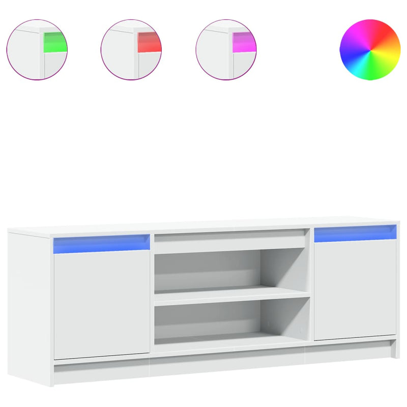 Valkoinen tv-taso led-valoilla Basch 139,5x34x50cm (puinen)