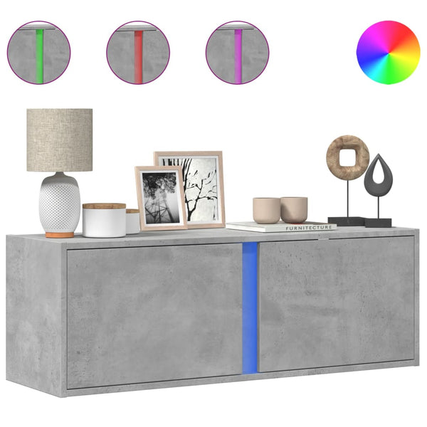 TV-seinäkaappi LED-valoilla betoninharmaa 100x31x35 cm