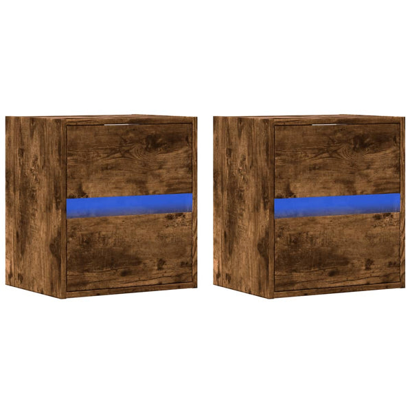 TV-seinäkaapit LED-valoilla 2 kpl savutammi 41x31x45 cm