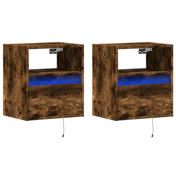 TV-seinäkaapit LED-valoilla 2 kpl savutammi 41x31x45 cm