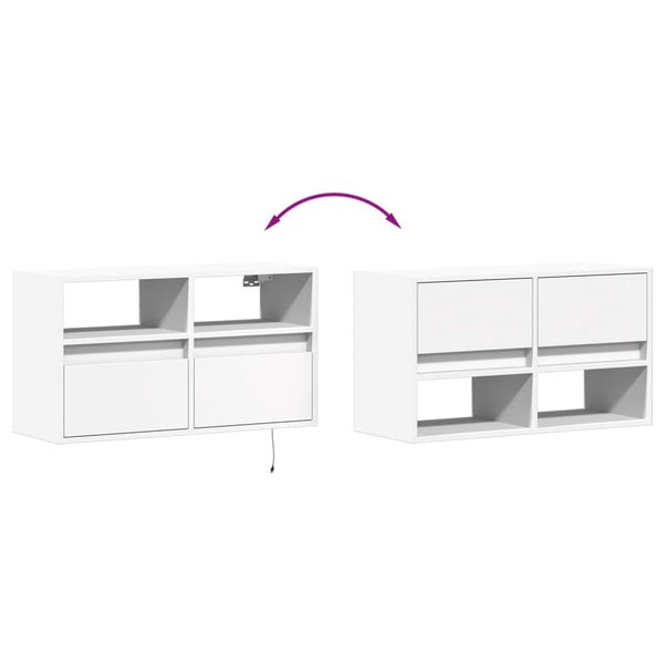 TV-seinäkaappi LED-valoilla valkoinen 80x31x45 cm