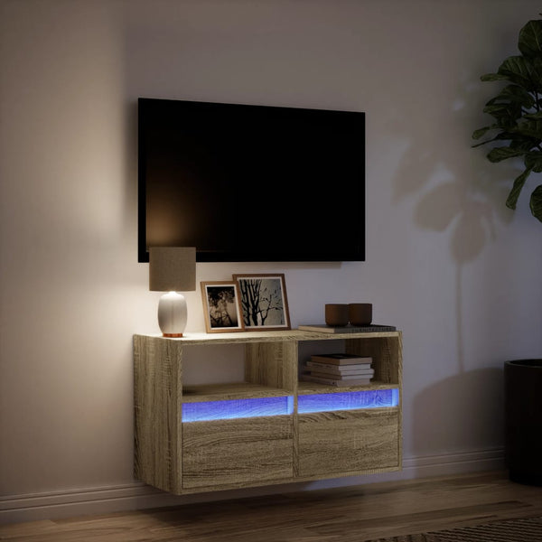 TV-seinäkaappi LED-valoilla Sonoma-tammi 80x31x45 cm