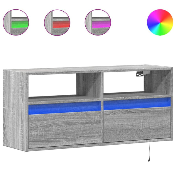 TV-seinäkaappi LED-valoilla harmaa Sonoma 100x31x45 cm
