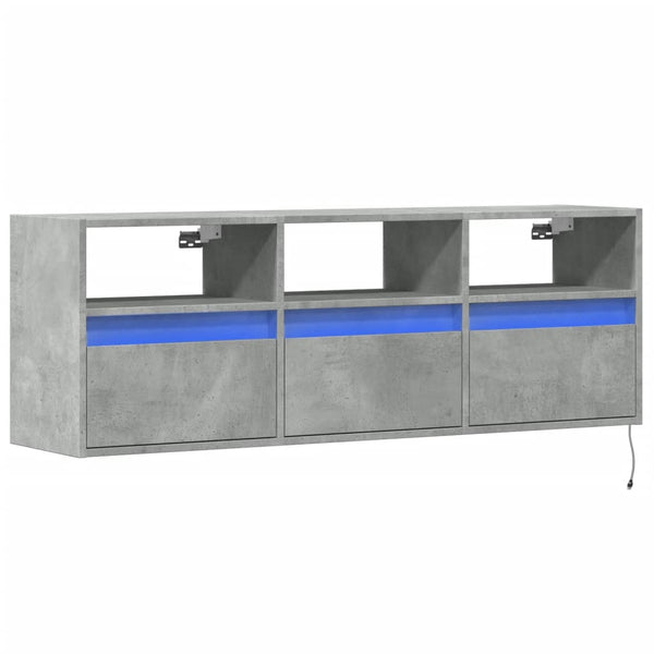 TV-seinäkaappi LED-valoilla betoninharmaa 130x31x45 cm