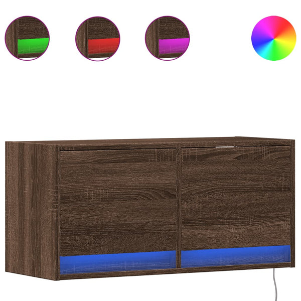 TV-seinäkaappi LED-valoilla ruskea tammi 80x31x35 cm