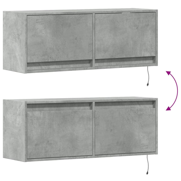 TV-seinäkaappi LED-valoilla betoninharmaa 100x31x35 cm