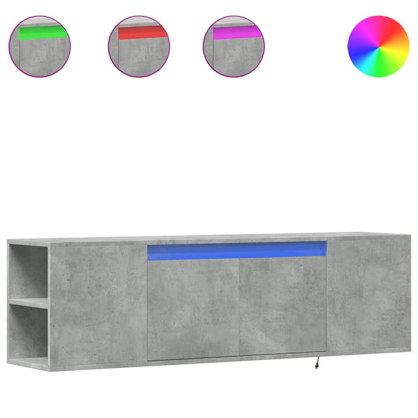 TV-seinäkaappi LED-valoilla betoninharmaa 135x31x39,5 cm