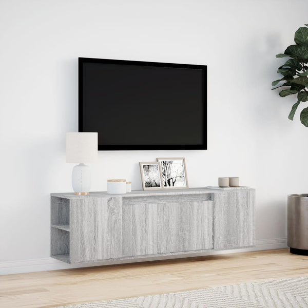 TV-seinäkaappi LED-valoilla harmaa Sonoma 135x31x39,5 cm